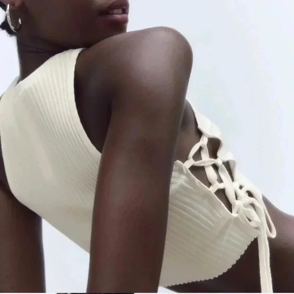 Zara-ribbed Crop top Oyster white - Picture 4 of 7